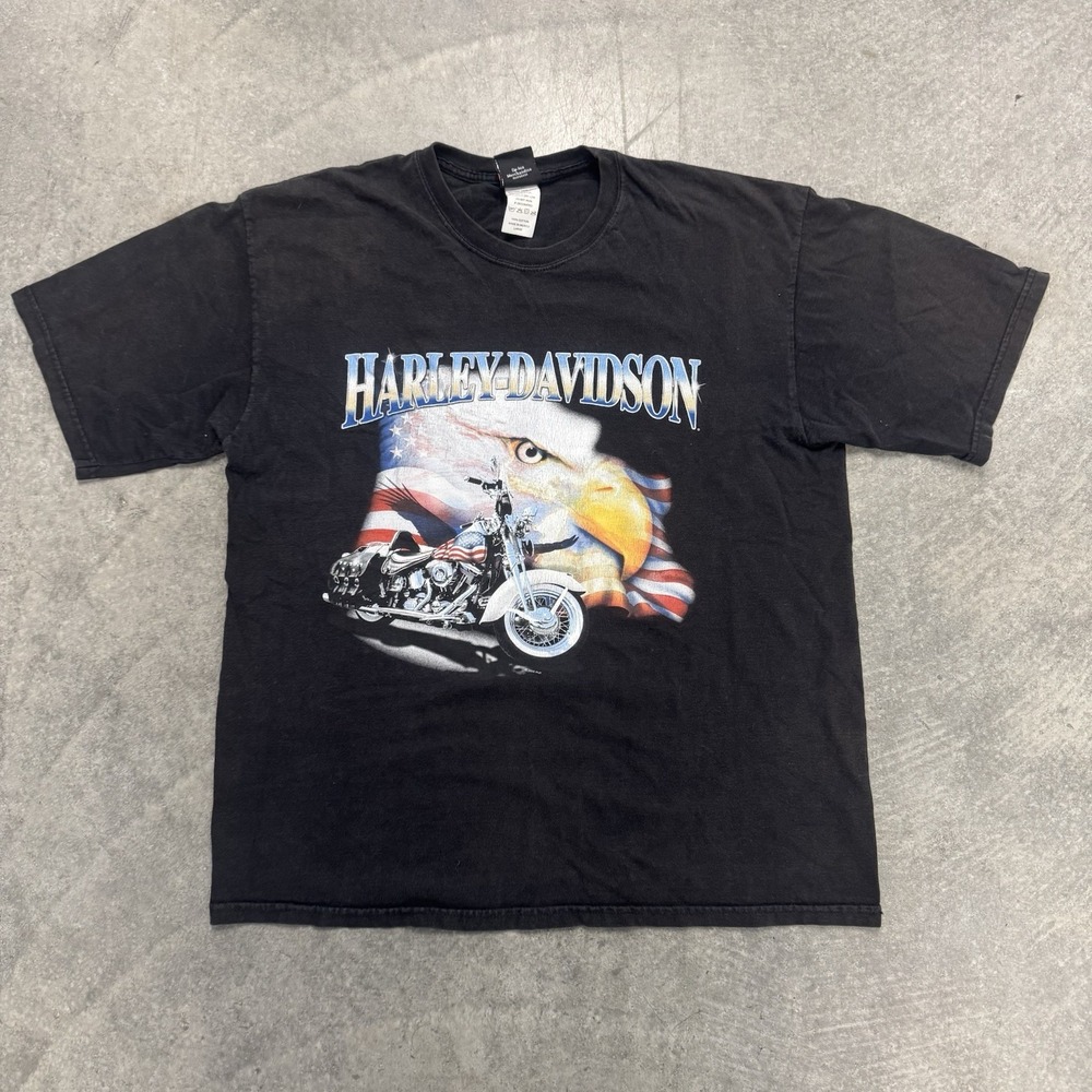 Vintage Men's Harley Davidson Eagle T-Shirt Orlando Florida Black Biker Large
